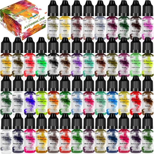 Citrus; Alcohol Ink Set – 48 Bottles, Vibrant High-Concentration Alcohol-Based Inks, 10ml Each, Perfect for Resin Art, Coasters, Tumblers, Petri Dishes, and Fluid Painting; Category:Alcohol Ink; Image:1